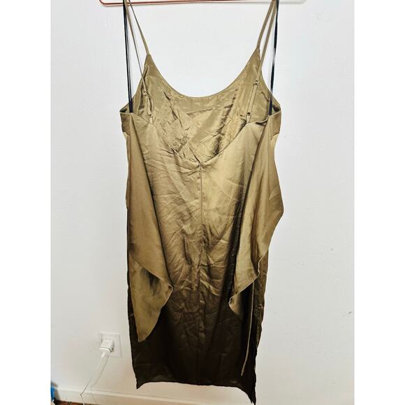 leRumi Green Brown Side Slit Shift Kinsey Back Tie Slip Dress size Medium - Picture 7 of 16